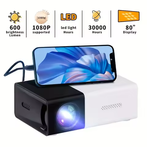 1Pc Bright 3000+ Lumen HD Mini Projector – Portable, 3D-Ready, Multi-Device Compatible, with Remote