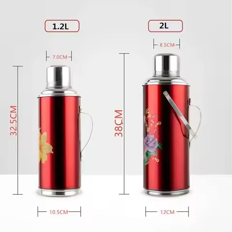 1.2l/2l Retro Travel Thermosflask Thermos Water Coffee Bottle Stainless Steel Coffee Cup Mug Heat Co