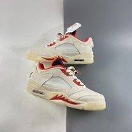 Jordan 5 low "CNY" candle/Red Chili/yellow Opti/Pearl White basketball shoes--*&