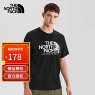 北面（The North Face）短袖T恤男22春夏新款户外运动舒适圆领透气休闲棉质半袖5K2T JK3/黑色 XXL/185