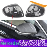 Replacement Black Fiber Mirror Cover Cap for Mercedes-Benz C-Class C Class W206 S206 X206 AMG C43 C6