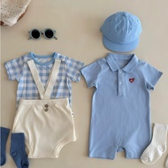 [uzfkids] Korean Style Preppy Style Baby Onesie Baby Boy Baby Onesie Checked Onesie Baby Suspenders