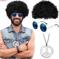 BCFSIP Hippie Costume Set Funky Afro Wig Sunglasses Peace Sign Necklace For 50/60/70s Theme Party