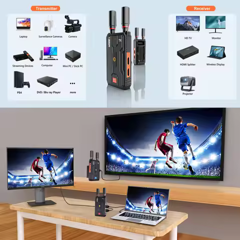 400m Pro 5G 4K Wireless HDMI Extender Audio Video Transmitter and Receiver with Battery Slot for Cam