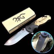 BROWNING Outdoor Folding Knife มีดพับ ด้ามไม้ อุปกรณ์แคมป์ปิ้ง EDC