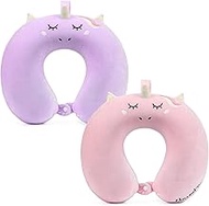 Travel Pillow for Kids,Set 2 Unicorn Pillows, Neck Support U-Shape,Memory Foam Pillow for Adults,for Plane, Car, Train and Home Use - Pink &amp; Purple