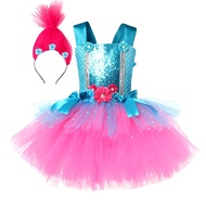 Girls Sequin Princess Dress Magic Elves Trolls Cosplay Costume Tutu Dress Up Carnival Halloween Perf