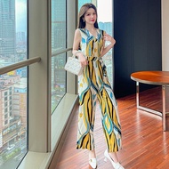 [Order 2 Pcs get random clothes]Impress Áo Liền Quần Ống Rộng Cạp Cao Không Tay Cổ Chữ V Vải Voan Hà