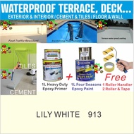 921 dove white terrace tiles &amp; cement floor waterproofing paint ( full set 1L waterproof primer / 1L epoxy &amp; tools )
