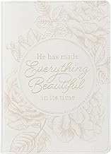 Christian Art Gifts White Vegan Leather Journal, Inspirational Notebook Scripture, Flexible Cover, 3