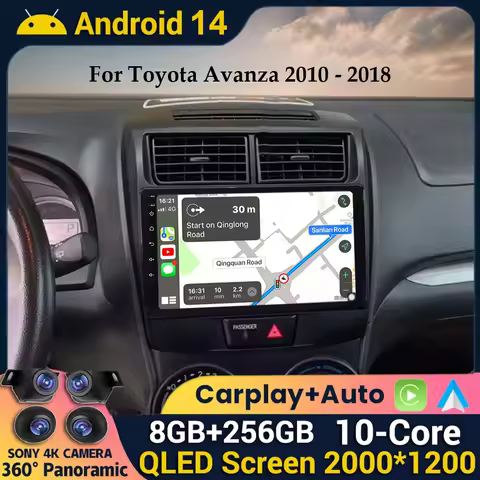 Android 14 Carplay Car Radio For Toyota Avanza 2010 2011 2012 2013 2014 2015 2016 WIFI+4G Stereo GPS