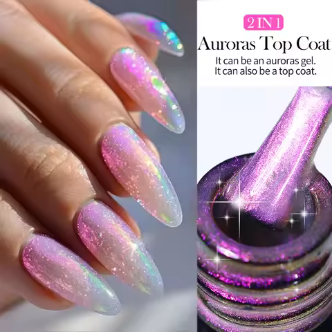 LILYCUTE 7ML 2 IN 1 Auroras Top Coat Glitter Pink Purple Auroras Laser Gel Nail Polish DIY Semi Perm