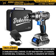 DEKO 20V Brushless Drill 42N.M Electric Screwdriver18+1 Torque Settings2-Speeds3/8" Keyless Chuck Po