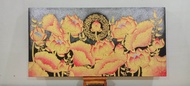 ภาพวาดดอกบัวทองพื้นสีเงินขนาด60×120cm