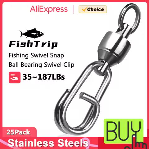 FishTrip 25pcs Fishing Snap Swivel Ball Bearing Swivel Clip Heavy Duty Saltwater Swivel with Carabin