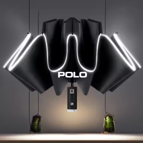 Fully Automatic UV Umbrella With LED Flashlight Reflective Stripe Reverse Umbrella For Polo 6R 6N 6N