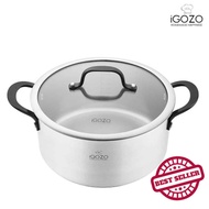 iGOZO 24CM ELITE 304 STAINLESS STEEL CASSEROLE + GLASS LID COOKWARE KITCHENWARE PERIUK PENUTUP