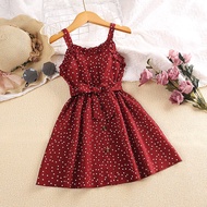 SIYYIS Kids Dress 4-7 Years Girls Dotted Sling Dress Baby Girl Red Dress Festival Birthday Party Dre