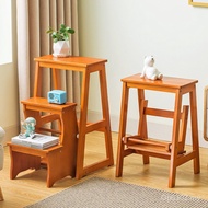 Indoor Dual-Use Ladder Three-Step Chair Pedal Household Solid Wood Ladder Stool Foldable Climbing St