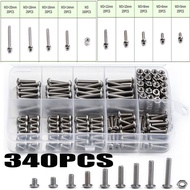 【screws and nut】 340Pcs/Set 5/6/8/10/12/14/16/18/20mm Assorted Stainless Steel M3 Screws with Hex Nuts Bolt Cap Socket Set