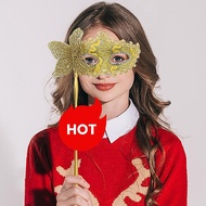 Masquerade Mask with Holding Stick, Venetian Half Face Mask for Women
