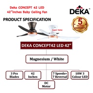 Deka Baby Ceiling Fan CONCEPT 42 LED 42 inch 3 Blades DC Motor Ceiling Fan with Remote Control ((3 Color LED Light)) - 14 Speeds (7 Forward + 7 Reverse) - ((New Model))