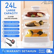 Electric Steamer 24L - High Capacity, Multifunction, 3-Tier Stacked, Smart Timing, Auto Cutoff Featu