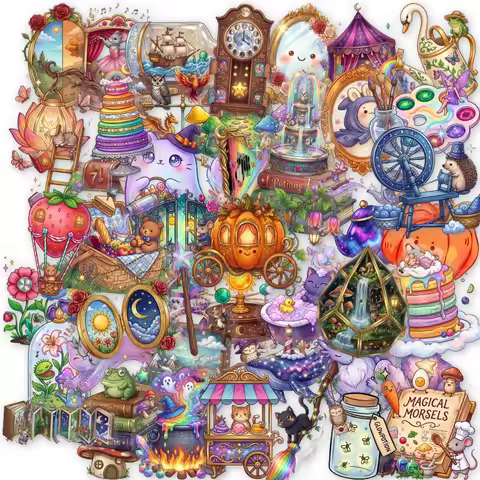 50Pcs Dreamy Fairy Tale Clear Waterproof Stickers Fantasy Elf Witch Castle Transparent Decal For Jou