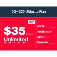 Singtel Prepaid $35 5G+ Ultimate (30 Days) | Unlimited 5G | 95GB Roaming | Unlimited / Top Up / Rech