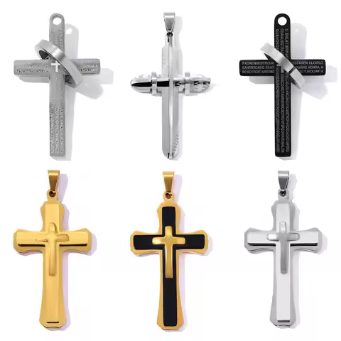 3pcs/Lot Fashion Stainless Steel High Quality Cross DIY Charms English Letter Words Necklace Pendant