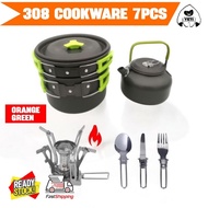 Outdoor Camping Cookware Set / Mestin for 2-3 person  With Stove (7pcs)