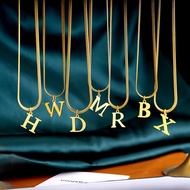 Stainless Steel Plated 18K Gold 26 English Letter Pendant Fashion Personalize Women Necklace Hypoall