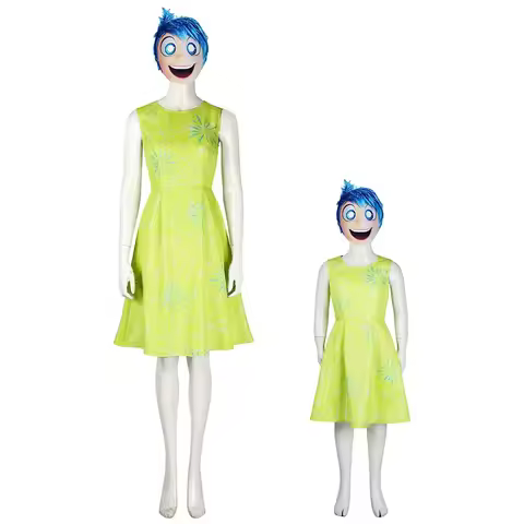 Women Joy Cosplay Dress Mask Costume Movie Inside Out 2 Roleplay Female Kids Clothing Outfits Disgui