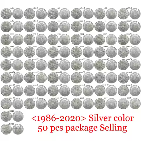 USA 1986-2020 50 pcs Liberty Silver Plated Eagle Bullion 1 One Dollar US Copy Commemorative Coin Ww2