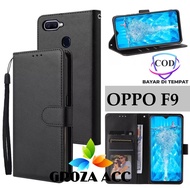 SARUNG BUKU FLIP UNTUK OPPO F9 - LEATHER CASE FLIP- WALLET CASE FLIP OPPO F9 - CASING DOMPET-SARUNG