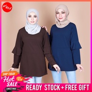 KM Women Fisyah Size 36-40 Ready Stock Malaysia Dual Long Sleeves Blouse Baju Muslimah [B25385]