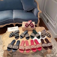 Dior Embroidered Slippers d Slippers 2021 Summer New Style Logo Embroidered Canvas Flat Slippers Wom