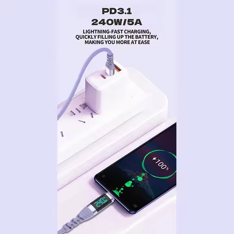 240W USB C to Type C Cable Fast Charging Cord with LED Display for lPhone 16/15 Pro Max,MacBook Pro,
