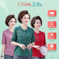 Middle-aged women's shirt with embroidered flowers for Mom, high quality material, big size, 24h SMH