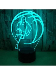 3d創意籃球男孩夜燈,適用於臥室、客廳、氛圍裝飾；具有彩色觸摸開關；是送給好朋友的生日禮物