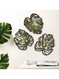 Arte de pared tropical, decoración de pared de hojas de palma de madera, decoración de pared de hojas de follaje de planta, placa de planta tropical retro de escultura colgante de madera, adecuada para hogar, baño, habitación y oficina (verde)