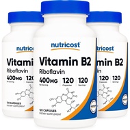 Nutricost Vitamin B2 (Riboflavin) 400mg, 120 Capsules (3 Bottles)