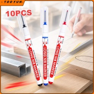 10Pcs Long Nib Marker Pens 0.7mm Black Waterproof Permanent, Suitable For Woodworking Repair Jobs