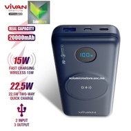 VIVAN Powerbank 20000 mAh VPB-W20 Wireless 3 Output Fast Charging 15W