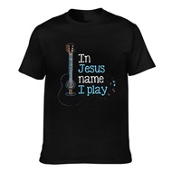 In Jesus Name I Play Guitar Christian Vintage Guitar Player Mens Casual T-Shirts