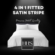 Premium Hotel Bedsheet Set 4 in 1 Satin Stripe Fitted Bedsheet Hotel Grade Premium 💯 Guarentee