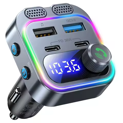 66W Fast Car Charger Bluetooth 5.4 FM Transmitter Wireless Radio Handsfree Calling Dual Mics & Deep 
