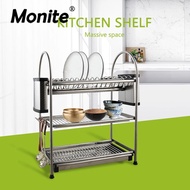 Monite 3 Tiers Kitchen Knife Shelf 6 Hooks Set Pot Pan Hanger Deck