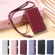 Leather Case For Samsung A73 A72 A71 A53 A52S A51 A33 A23 Lady Lanyard Bag Wallet Flip With long lanyard Bracket Zipper Soft Cover Casing