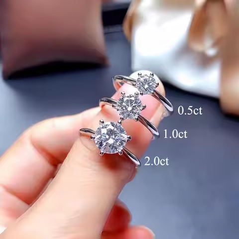0.5ct 1ct 2ct D Color Moissanite Engagement Ring for Women 925 Sterling Silver Gold Plated Solitaire